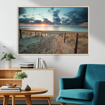 25788-MGV-FC-36X24_Natural-Sunset Beach Path Wall Art – Scenic Coastal Dunes and Ocean Canvas Print, Tranquil Seaside Landscape Decor for Living Room or