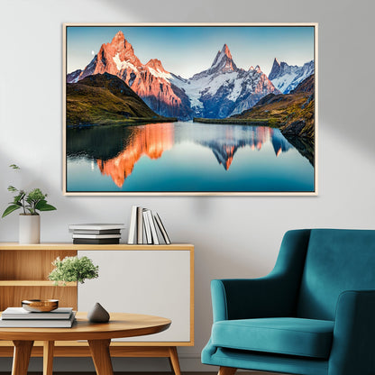 88453-MGV-CV-36X24-Mountain Lake Wall Art – Snow-Capped Peaks Reflected in Alpine Water Canvas Print, Nature Landscape Wall Decor for Living Room or