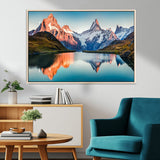 88453-MGV-FC-36X24_Natural-Mountain Lake Wall Art – Snow-Capped Peaks Reflected in Alpine Water Canvas Print, Nature Landscape Wall Decor for Living Room or