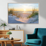 48907-MGV-FC-36X24_Natural-Beach Sunset Wall Art – Coastal Sand Dunes and Ocean View Canvas Print, Serene Seaside Landscape Painting for Living Room, Bedroom