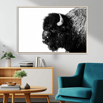 68780-MGV-FC-36X24_Natural-Bison Close-Up Wall Art – Black and White Buffalo Canvas Print, Rustic Wildlife Photography Decor for Living Room, Office, or