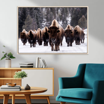 66871-MGV-CV-36X24-Bison Herd Wall Art – Wildlife Buffalo Canvas Print, Rustic Western Nature Photography Decor for Living Room, Office, Cabin, or