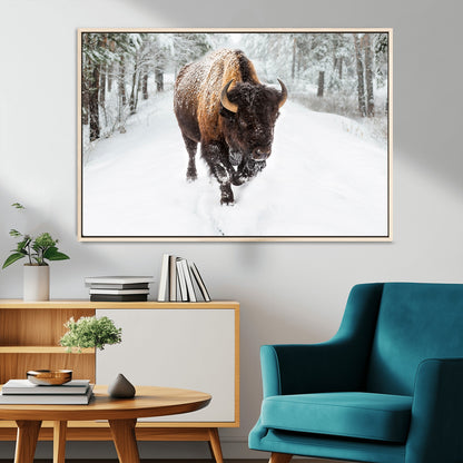 84699-MGV-FC-36X24_Natural-Bison in Winter Wall Art – Majestic Buffalo Canvas Print with Snowy Forest Landscape, Rustic Wildlife Artwork for Cabin, Living