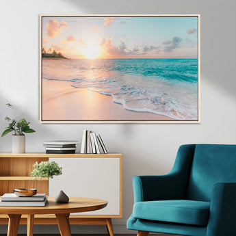89767-MGV-CV-36X24-Ocean Sunset Wall Art – Serene Beach Canvas Print with Pastel Sky and Waves, Coastal Seascape Artwork for Bedroom, Living Room, or
