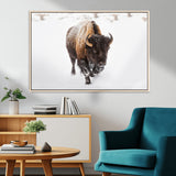 19889-MGV-FC-36X24_Natural-Snow Bison Wall Art – Majestic Buffalo Winter Landscape Canvas Print, Rustic Wildlife Photography Decor for Cabin, Lodge, Living