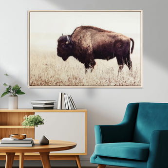48406-MGV-FC-36X24_Natural-American Bison Wall Art – Rustic Buffalo Canvas Print in Prairie Field, Western Wildlife Photography Decor for Cabin, Lodge,