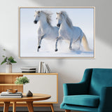 80145-MGV-FC-36X24_Natural-White Horses Running Snow Wall Art – Majestic Equine Canvas Print, Winter Nature Photography Decor for Living Room, Office,
