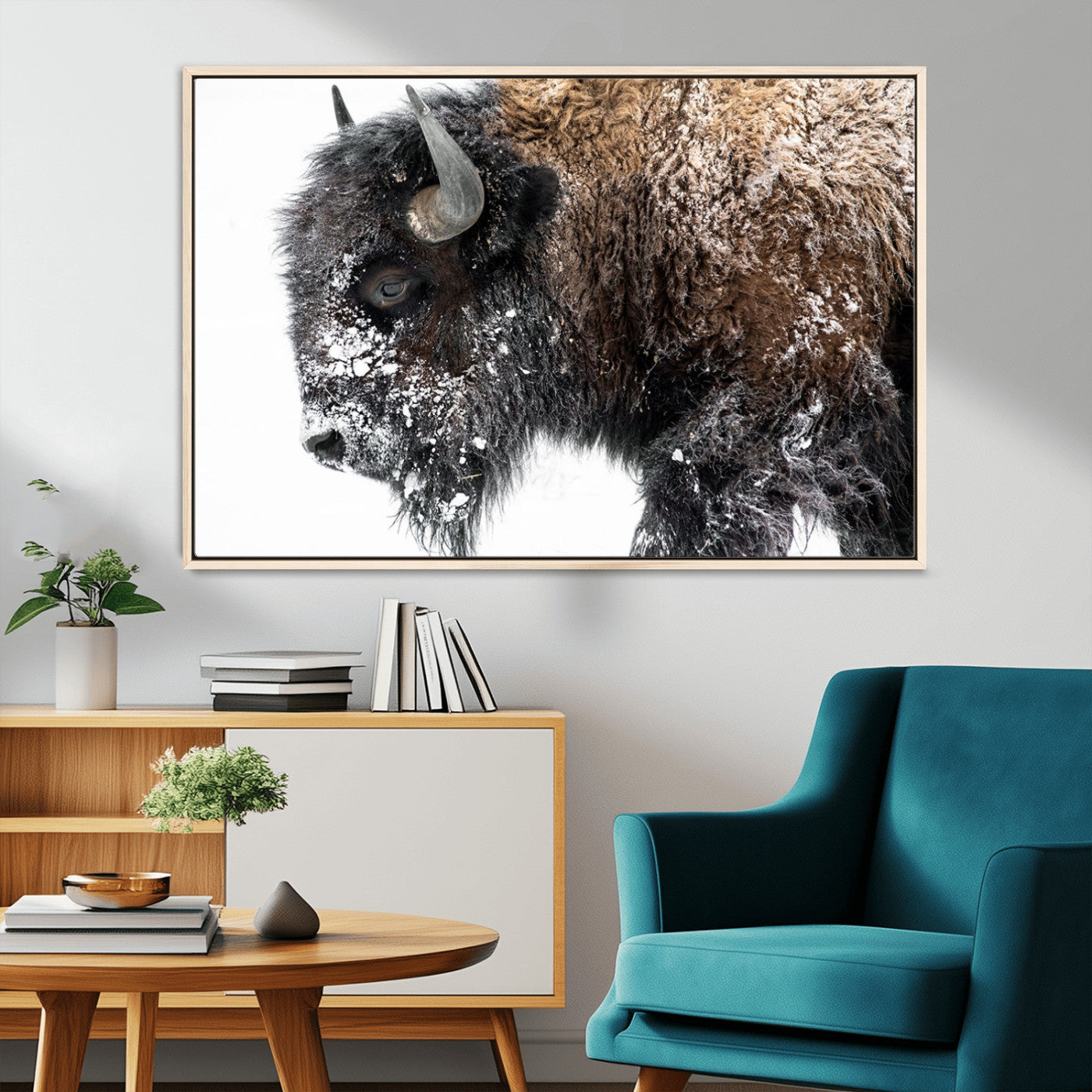 24304-MGV-CV-36X24-Bison Wall Art Canvas Print, Framed Winter Bison Art Picture Print, Snowy Buffalo Perfect Rustic Farmhouse Decor Artwork