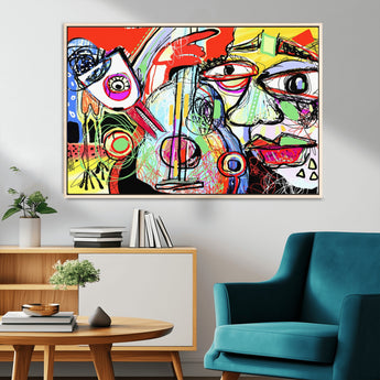 37796-MGV-FC-36X24_Natural-Picasso Style Wall Art Canvas Print, Framed Picasso Art Picture Print, Picasso Cubism Perfect Modern Abstract Decor Artwork