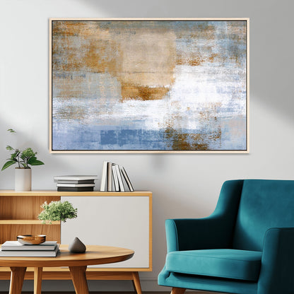 72354-MGV-CV-36X24-Blue and Gold Abstract Wall Art – Modern Minimalist Canvas Print, Textured Contemporary Painting for Living Room, Bedroom, or
