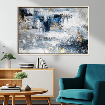 59716-MGV-CV-36X24-Abstract Blue and Gold Wall Art – Modern Textured Canvas Print, Contemporary Painting for Living Room, Bedroom, or Office Decor
