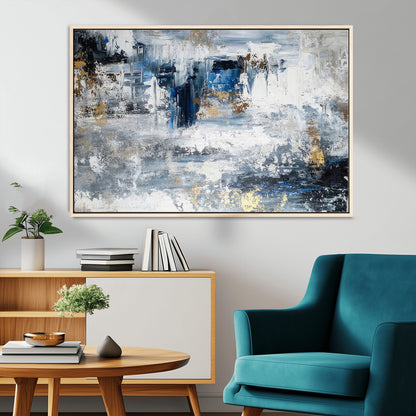 59716-MGV-CV-36X24-Abstract Blue and Gold Wall Art – Modern Textured Canvas Print, Contemporary Painting for Living Room, Bedroom, or Office Decor