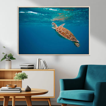 91440-MGV-FC-36X24_Natural-Sea Turtle Wall Art – Ocean Turtle Canvas Print, Underwater Marine Life Decor for Living Room, Office, Beach House or Bathroom