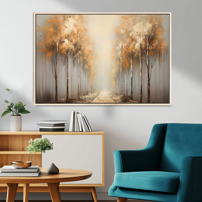 95004-MGV-CV-36X24-Autumn Forest Path Wall Art – Hand Painted Canvas Print with Golden Trees, Modern Nature Landscape Decor for Living Room, Bedroom