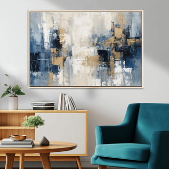 44344-MGV-CV-36X24-Abstract Blue and Gold Wall Art – Modern Hand Painted Canvas Print, Contemporary Textured Painting for Living Room, Bedroom or