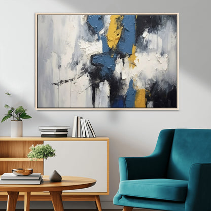 63850-MGV-CV-36X24-Abstract Blue and Yellow Wall Art – Modern Textured Canvas Painting, Bold Contemporary Artwork for Living Room, Bedroom or Office