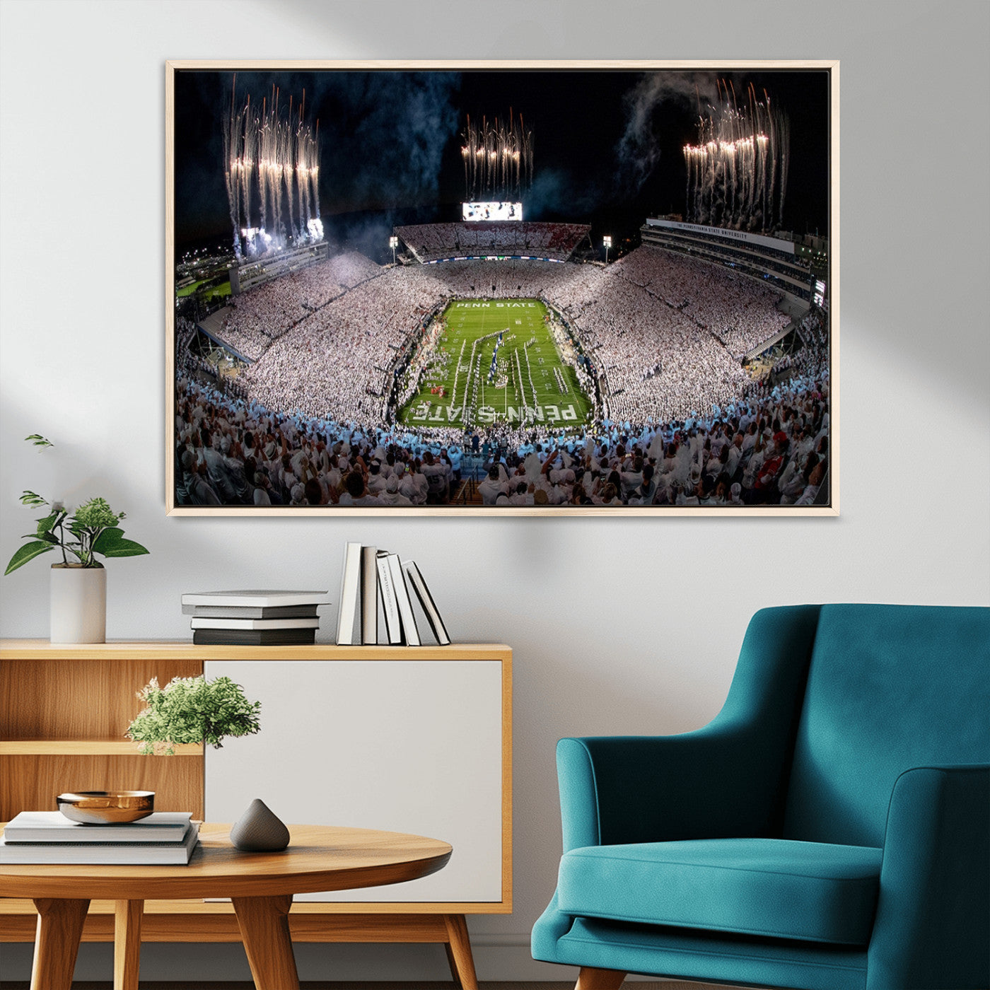 11391-MGV-FC-36X24_Natural-Penn State Stadium Wall Art – Panoramic White Out Football Game Canvas Print, College Sports Decor for Office, Man Cave, or Living