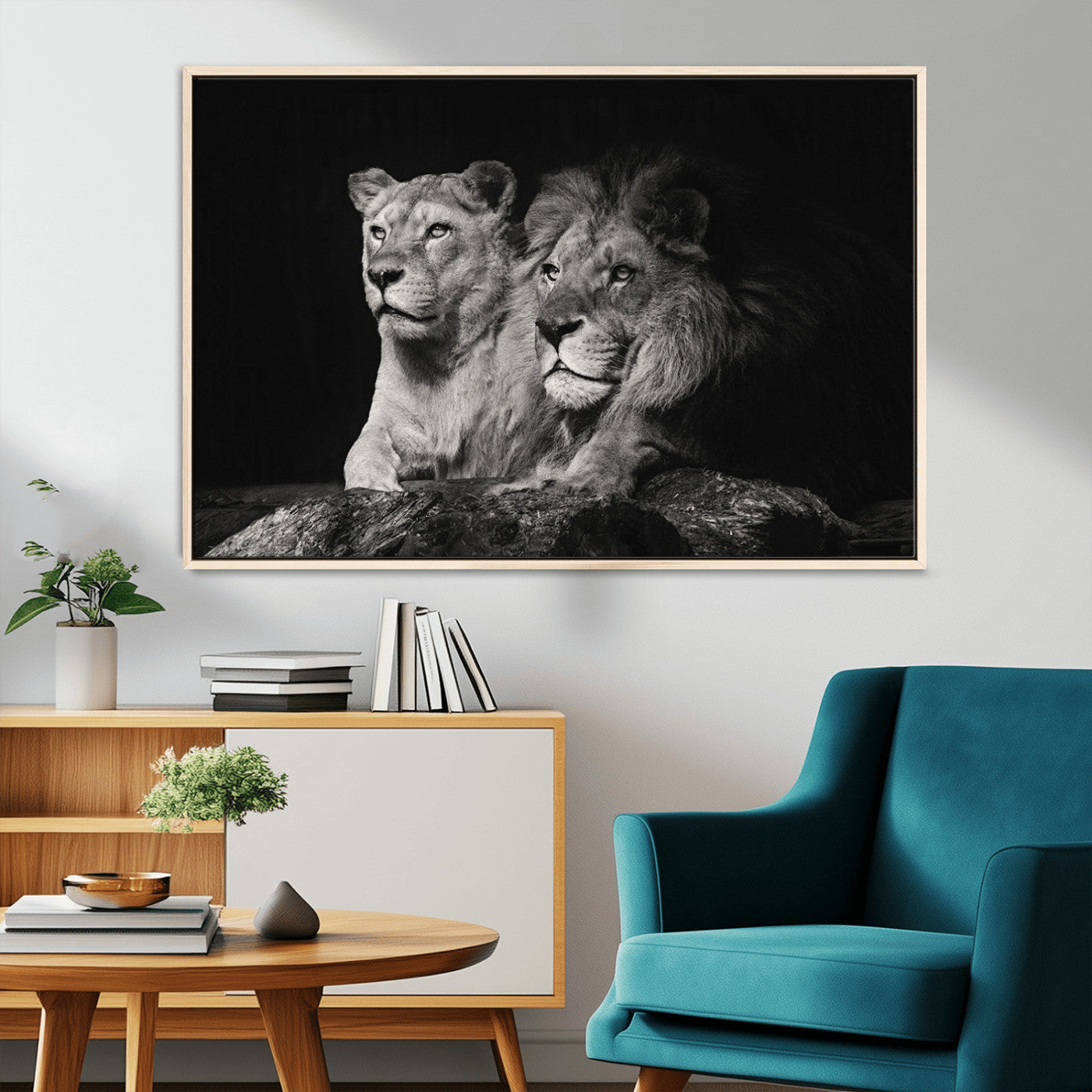 80013-MGV-FC-36X24_Natural-Lion and Lioness Wall Art – Black and White Wildlife Photography Canvas Print, African Safari Animal Decor for Office, Bedroom