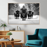 45287-MGV-CV-36X24-Bison Herd Wall Art – Black and White Buffalo Snow Road Canvas Print, Rustic Wildlife Decor for Cabin, Lodge or Living Room
