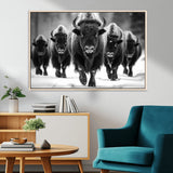 79872-MGV-CV-36X24-Bison Herd Wall Art – Black and White Buffalo on Snow Canvas Print, Rustic Wildlife Decor for Lodge, Cabin, or Living Room