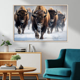 80512-MGV-CV-36X24-Bison Herd Wall Art – Buffalo Running in Snow Canvas Print, Rustic Wildlife Photography Decor for Cabin, Lodge, or Living Room