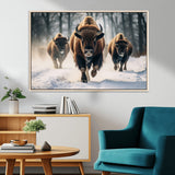 56549-MGV-CV-36X24-Wild Bison Wall Art – Majestic Buffalo Herd Running in Snow Canvas Print, Rustic Wildlife Photography Decor for Cabin, Lodge, or