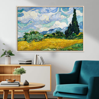 97252-MGV-CV-36X24-Wheat Field with Cypress – Van Gogh Wall Art, Impressionist Landscape Canvas Print, Rustic Home Decor for Living Room or Office