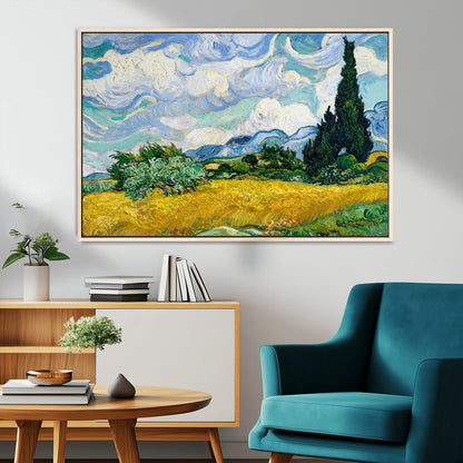 97252-MGV-CV-36X24-Wheat Field with Cypress – Van Gogh Wall Art, Impressionist Landscape Canvas Print, Rustic Home Decor for Living Room or Office