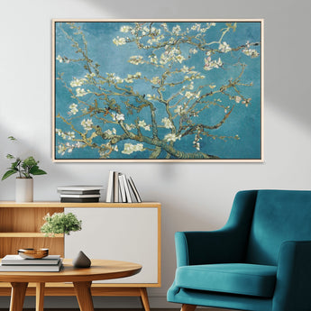 65607-MGV-CV-36X24-Almond Blossom Wall Art – Van Gogh Blue Floral Canvas Print, Elegant Impressionist Painting Decor for Living Room, Bedroom or