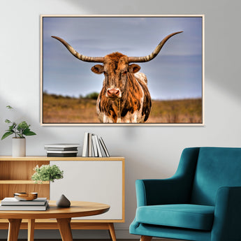 18594-MGV-CV-36X24-Texas Longhorn Bull Wall Art – Rustic Western Cattle Canvas Print, Country Farmhouse Decor for Living Room, Office or Cabin