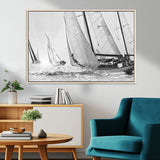 Boat-1-MGV-CV-36X24-Sailboat Racing Wall Art – Nautical Black and White Canvas Print, Ocean Adventure Decor for Office, Living Room or Bedroom