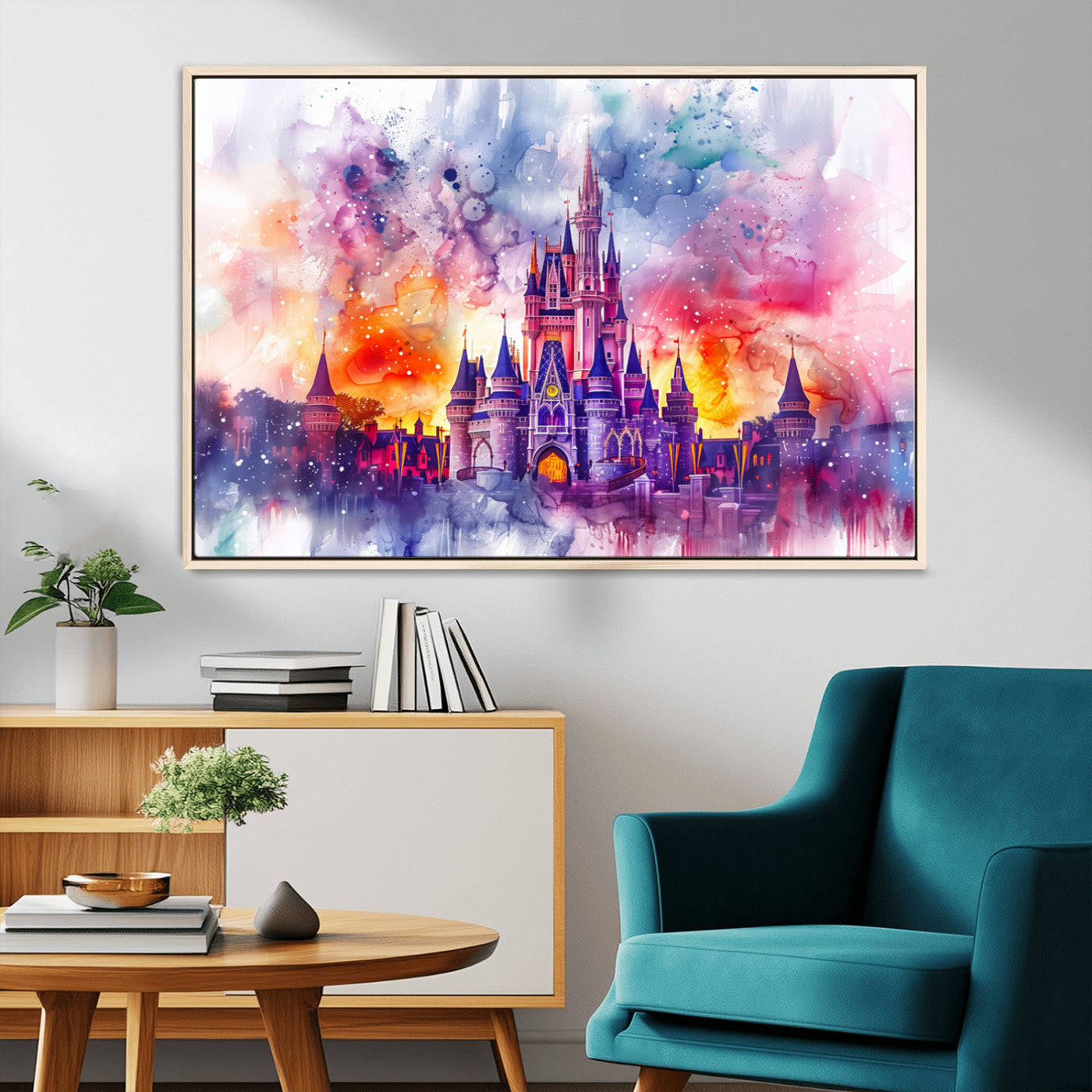 24602-MGV-CV-36X24-Disney Castle Wall Art Canvas Print, Framed Disneyland Art Picture Print, Cinderella Castle Perfect Disneyland Colorful Decor