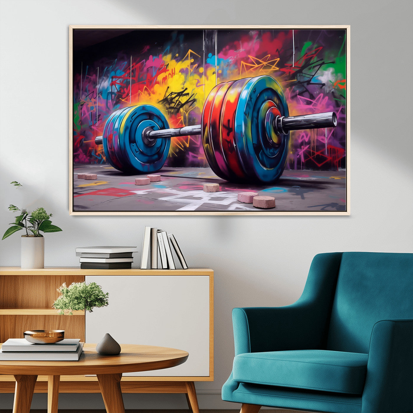13549-MGV-CV-36X24-Graffiti Gym Wall Art Canvas Print, Framed Graffiti Barbell Art Picture Print, Weightlifting Perfect Fitness Studio Decor Artwork