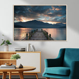 20442-MGV-CV-36X24-Lakeside Sunset Dock Wall Art – Peaceful Mountain Lake Canvas Print, Serene Nature Landscape Decor for Living Room, Bedroom or