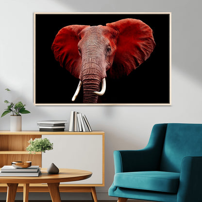 14788-MGV-CV-36X24-Red Elephant Wall Art – Bold Wildlife Canvas Print, African Safari Animal Decor for Living Room, Bedroom or Office