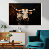 70522-MGV-CV-36X24-Longhorn Bull Wall Art – Striking Canvas Print of Majestic Bull, Premium Animal Decor for Home, Office, Man Cave, or Living Room