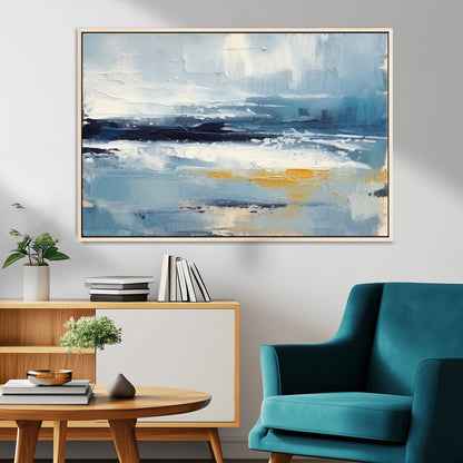 19746-MGV-CV-36X24-Abstract Ocean Wall Art – Modern Coastal Canvas Print with Blue, White and Gold Textures, Contemporary Seascape Painting for