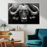 75273-MGV-CV-36X24-Buffalo Wall Art – Black and White African Buffalo Canvas Print, Rustic Wildlife Animal Artwork for Farmhouse, Living Room,