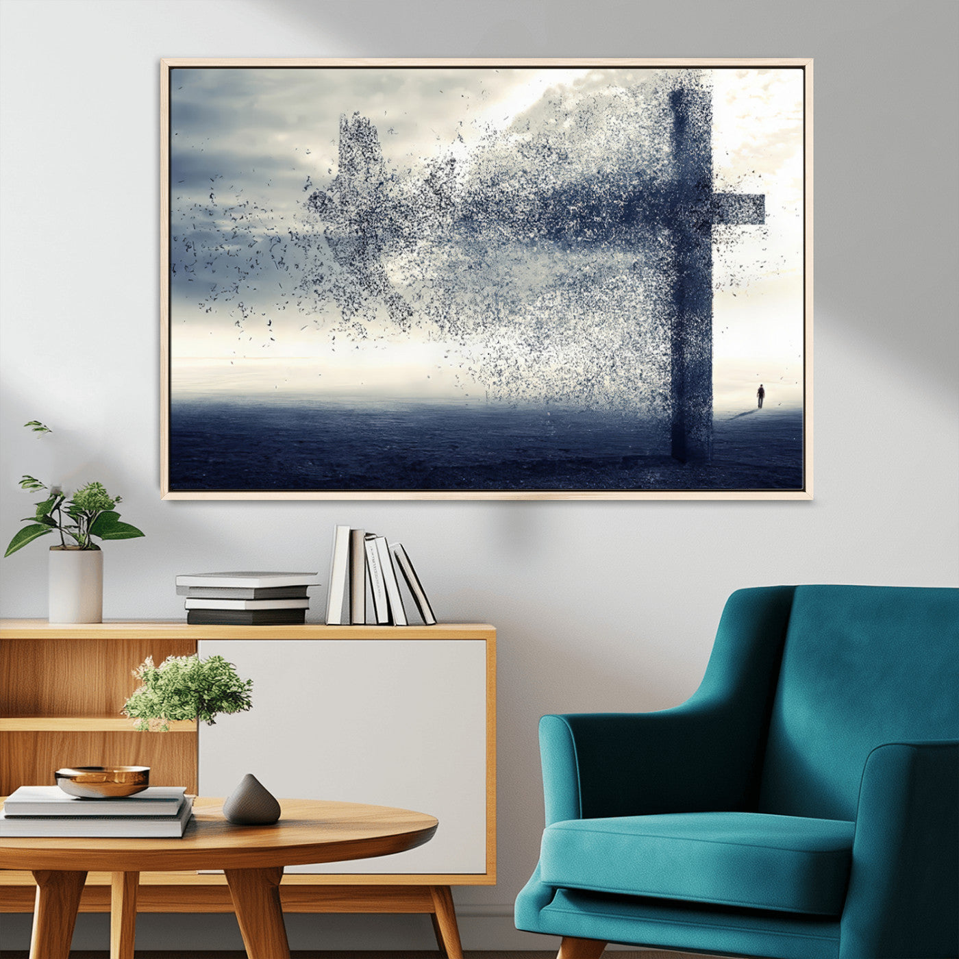 55718-MGV-CV-36X24-Surreal Cross Wall Art – Spiritual Faith Canvas Print, Abstract Christian Artwork with Modern Religious Symbol for Living Room,