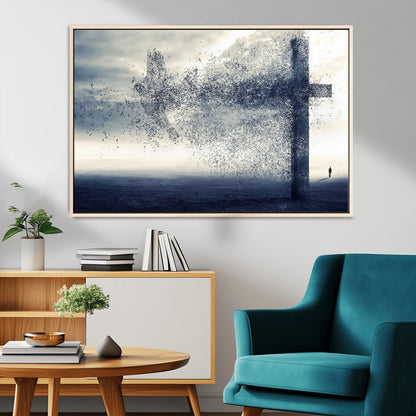 55718-MGV-CV-36X24-Surreal Cross Wall Art – Spiritual Faith Canvas Print, Abstract Christian Artwork with Modern Religious Symbol for Living Room,