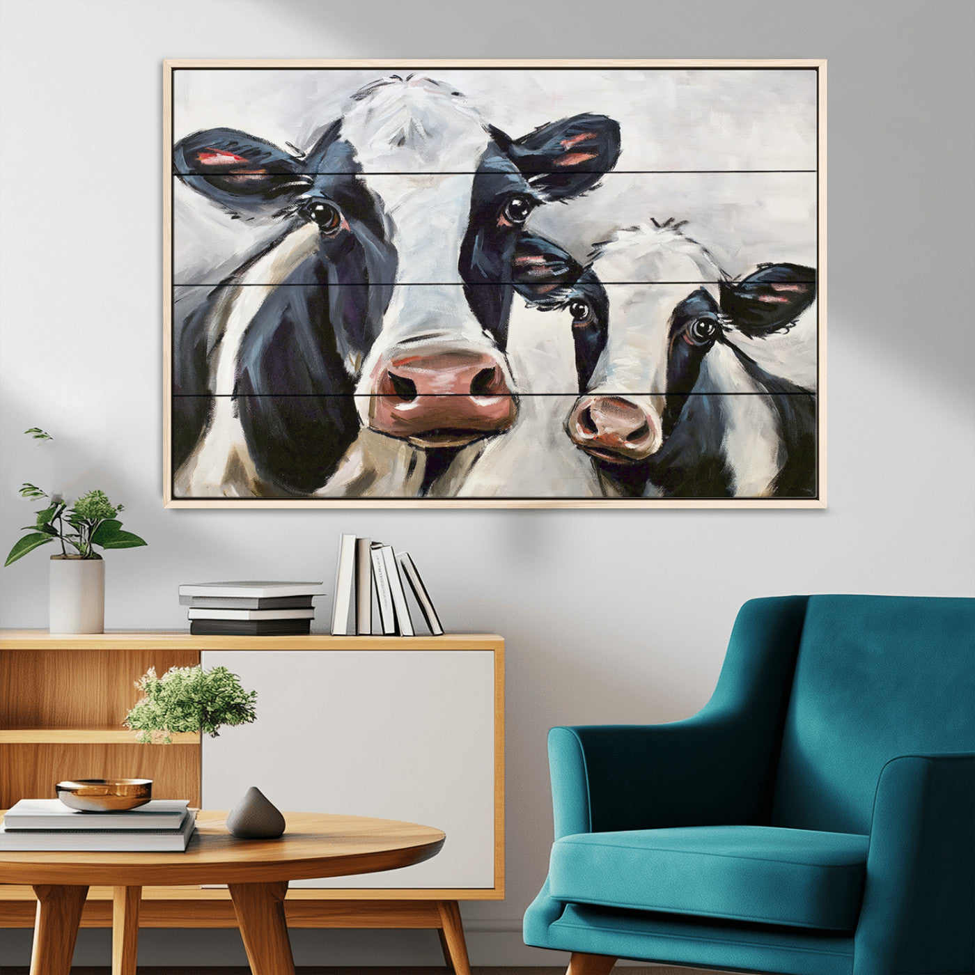 28934-MGV-CV-36X24-Farmhouse Cow Wall Art – Rustic Black and White Dairy Cattle Canvas Print, Country Barn Animal Painting for Kitchen, Living Room