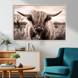 55903-MGV-CV-36X24-Highland Cow Wall Art – Rustic Sepia Scottish Highland Bull Canvas Print, Farmhouse Country Animal Decor for Living Room, Bedroom