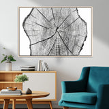 98709-MGV-FC-36X24_Natural-Tree Ring Wall Art – Black and White Canvas Print Rustic Wood Cross Section, Minimal Nature Inspired Decor for Living Room,