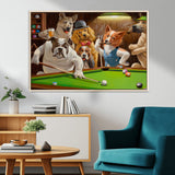 34228-MGV-CV-36X24-Dogs Playing Pool Wall Art Canvas Print, Framed Funny Dog Art Picture Print, Dog Perfect Game Room Decor Artwork