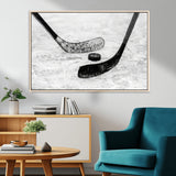 82900-MGV-CV-36X24-Hockey Wall Art – Black and White Canvas Print Ice Rink Sticks Puck Sports Photography, Modern Decor for Game Room, Man Cave,