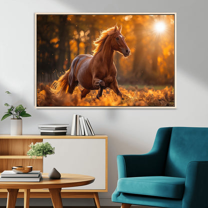 92144-MGV-FC-36X24_Natural-Sunset Horse Wall Art Canvas Print, Framed Horse Barn Art Picture Print, Majestic Horse Perfect Rustic Farmhouse Decor Artwork