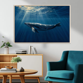18052-MGV-FC-36X24_Natural-Whale Wall Art – Majestic Ocean Canvas Print Marine Life Underwater Sunlight Scene, Nautical Coastal Decor for Living Room,