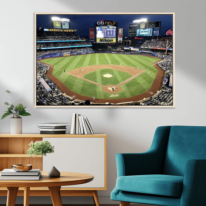 87666-MGV-FC-36X24_Natural-City Field Stadium Wall Art Canvas Print, Framed New York Stadium Art Picture Print, Citi Field Stadium Perfect Sport Room Decor