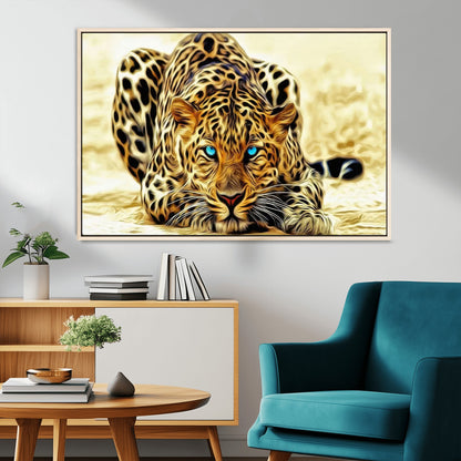 45281-MGV-CV-36X24-Blue Eye Leopard Wall Art Canvas Print, Framed Leopard Painting Art Picture Print, Big Cat Perfect Safari Wildlife Decor Artwork