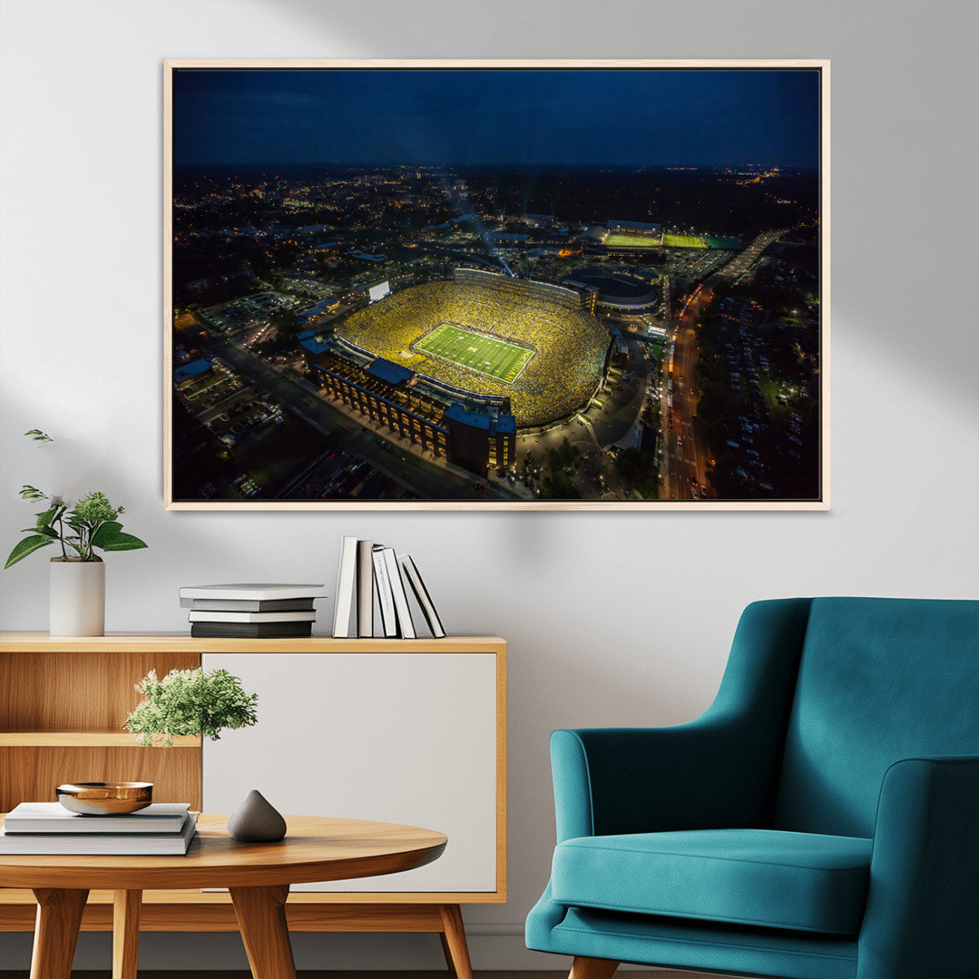 52519-MGV-FC-36X24_Natural-Michigan Football Stadium Wall Art Canvas Print, Framed Michigan Stadium Art Picture Print, Michigan Wolverines Field Perfect